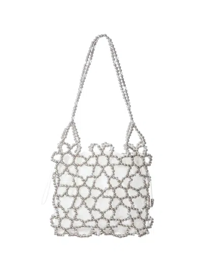 0711 Jasmine Bead-embellished Shoulder Bag In Gray
