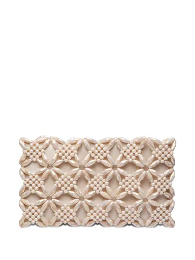 0711 Rhea Beaded Clutch Bag In Neutral
