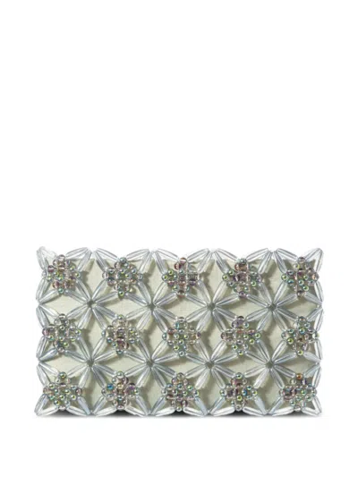 0711 Rhea Bead-embellished Clutch Bag In Silver
