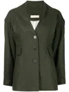 0711 Single-breasted Collarless Blazer In Grün