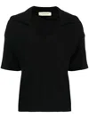 0711 Spread-collar Ribbed-knit Top In Black