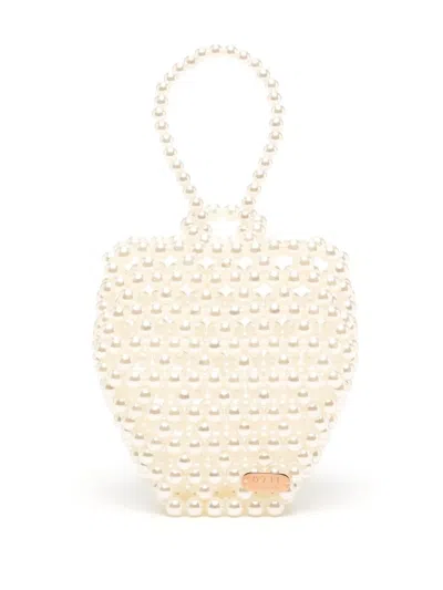 0711 Strawberry Beaded Tote Bag In White