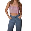 1 Fashion Rhinestone Chainmail Crop Top In Pink In Pink
