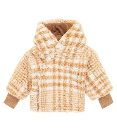 1+ In The Family Baby Ethan Checked Hooded Teddy Jacket In Caramel