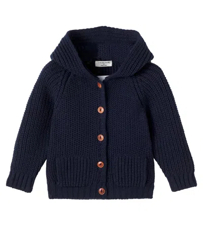 1+ In The Family Baby Morten Wool-blend Hooded Cardigan In Blue