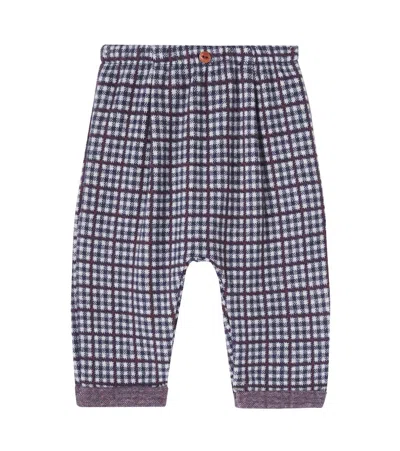 1+ In The Family Baby Simon Checked Cotton-blend Pants In Blue
