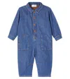 1+ In The Family Baby Vitus Cotton Denim Jumpsuit In Blue