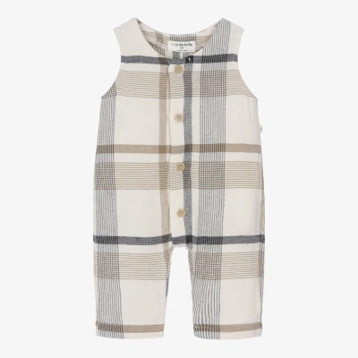 1+ In The Family Kids' 1 + In The Family Boys Ivory Cotton Check Dungarees