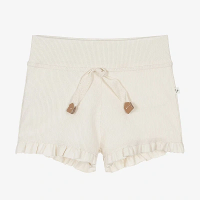 1+ In The Family Babies' 1 + In The Family Girls Ivory Cotton Ribbed Frill Shorts