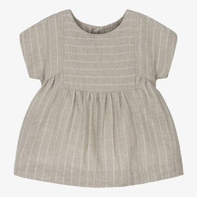 1+ In The Family Babies' 1 + In The Family Girls Taupe Beige Cotton Stripe Dress