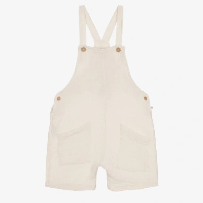 1+ In The Family Babies' 1 + In The Family Ivory Cotton Cheesecloth Dungaree Shorts