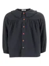 1+ In The Family Ruffled-collar Button-down Dress In Blue