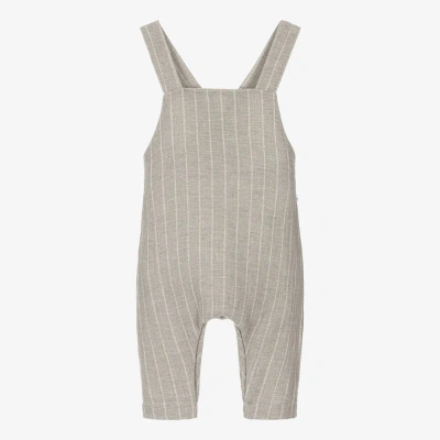 1+ In The Family 1 + In The Family Taupe Beige Cotton Stripe Baby Dungarees