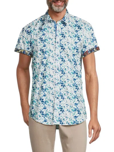 1 Like No Other Men's Floral Short Sleeve Shirt In Blue Multi
