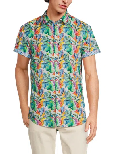 1 Like No Other Men's Regular Fit Print Shirt In Green Multi