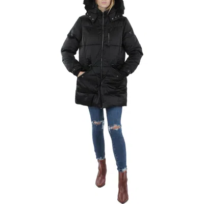 1 Madison Womens Faux Fur Cold Weather Puffer Jacket In Black