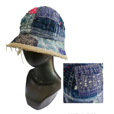 Pre-owned 1 Of 1 X Indigo Design Iconic Style Kapital Distressed Boro Bucket Hat In Bleu