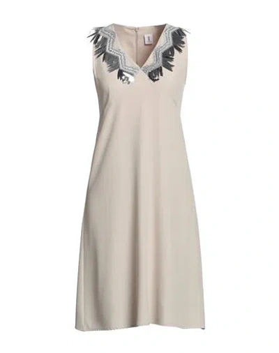 1-one Woman Mini Dress Beige Size 4 Polyester, Elastane