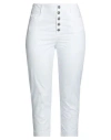 1-one Woman Pants White Size 10 Cotton, Elastane In White