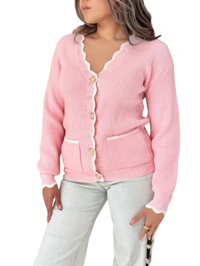 1 The Woman Allison Scalloped Cardigan In Pink