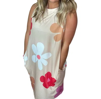 1 The Woman Daisy Flower Print Tank Dress In Beige