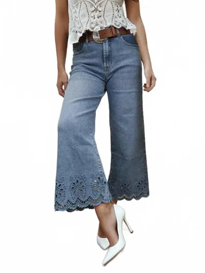 1 The Woman Embroidered Wide Leg High Waist Jeans In Blue