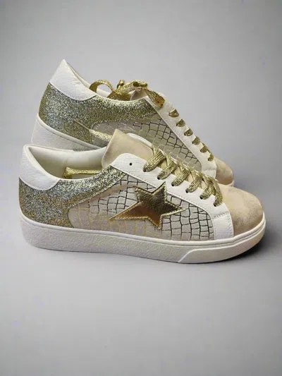 1 The Woman Glitter Star Patchwork Leather Lace-up Sneakers In Gold