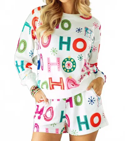 1 The Woman Ho Ho Ho Christmas Fashion Print Lounge Short Set In White