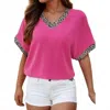 1 The Woman Leopard Trim V-neck Top In Hot Pink In Pink