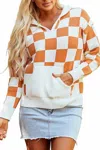 1 The Woman Long Sleeve Check Sweater In Gold Flame In Multi