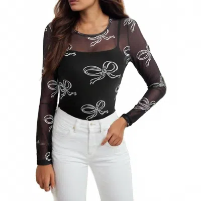 1 The Woman Mesh Bow Print Long Sleeve Top In Black