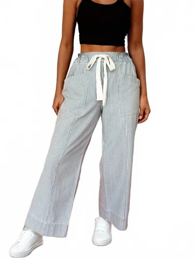 1 The Woman Pin Stripe Mid Rise Drawstring Waist Pants In Sky Blue
