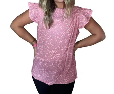 1 The Woman Polka Dots Ruffle Flutter Sleeve Blouse In Pink