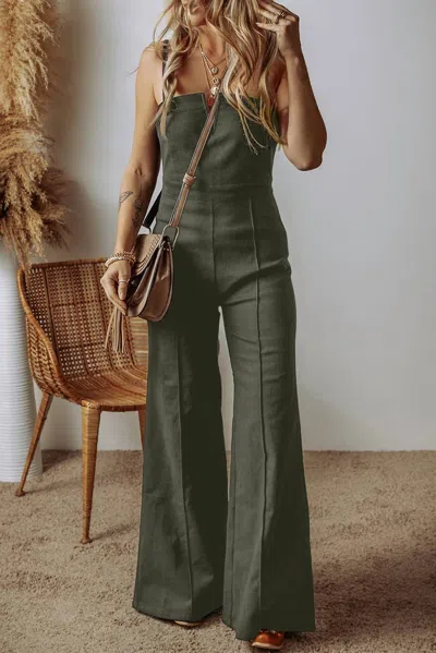 1 The Woman Seamed Zipper Spaghetti Strap Flared Jumpsuit In Green