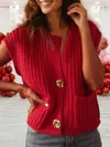 1 The Woman Solid Textured Knit Buttoned Sweater Vest In Fiery Red