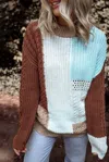 1 The Woman Textured Knit Colorblock Patchwork Sweater In Khaki Mixed In Multi