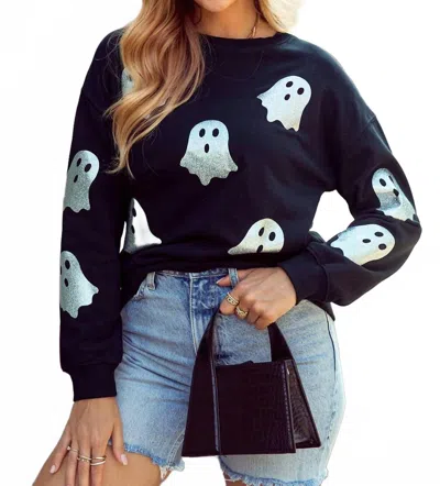 1 The Woman Women's Glitter Ghost Pattern Sweatshirt In Black