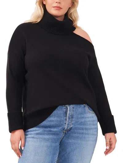 1.state Plus Womens Cut-out Knit Turtleneck Sweater In Black