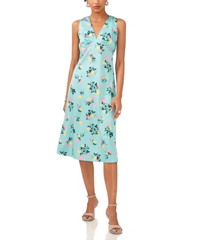 1.state Women's Deep V-neck Floral-print Midi Dress In Ocean Teal