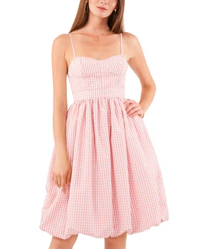 1.state Women's Gingham Bubble Hem Dress In Rose Linen