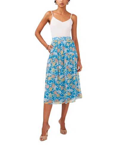 1.state Women's Printed Midi Skirt In Naples Blue