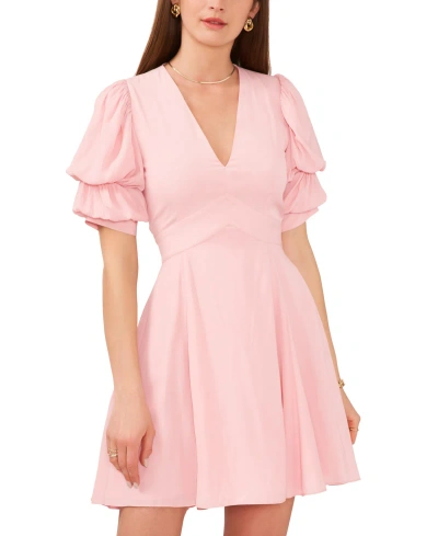 1.state Women's V-neck Tiered Bubble Puff Sleeve Mini Dress In Rose Linen