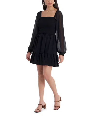 1.STATE WOMEN'S SMOCKED RUFFLE HEM LONG SLEEVE DRESS