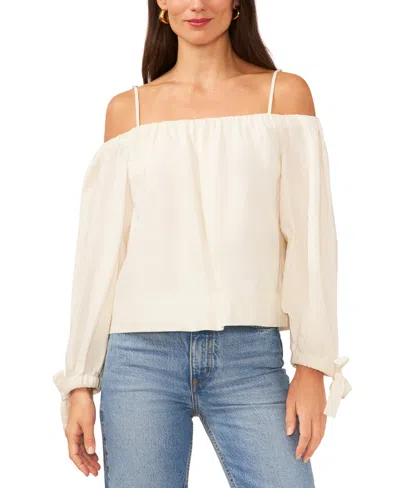 1.state Women's Tie Cuff Cold Shoulder Blouse In Ultra White
