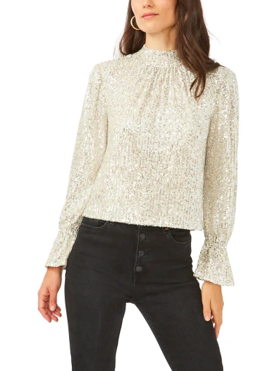 1.state Womens Mesh Sequined Pullover Top In White