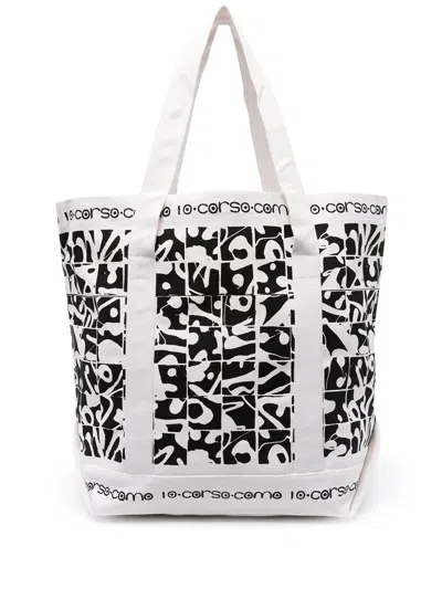 10 Corso Como Chaoslight Canvas Graffiti Tote In Neutrals