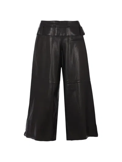 10 Corso Como Leather Wide-leg Trousers In Black