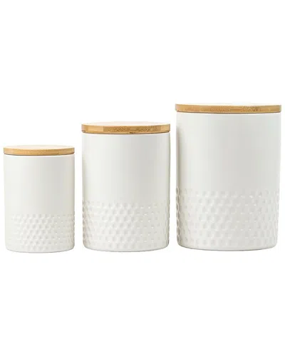10 Strawberry Street 3pc Embossed Ceramic Kitchen Canister Set In White