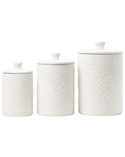10 Strawberry Street 3pc Embossed Ceramic Kitchen Canister Set In White