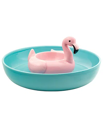 10 Strawberry Street Flamingo Pool Float Chip & Dip Platter In Blue